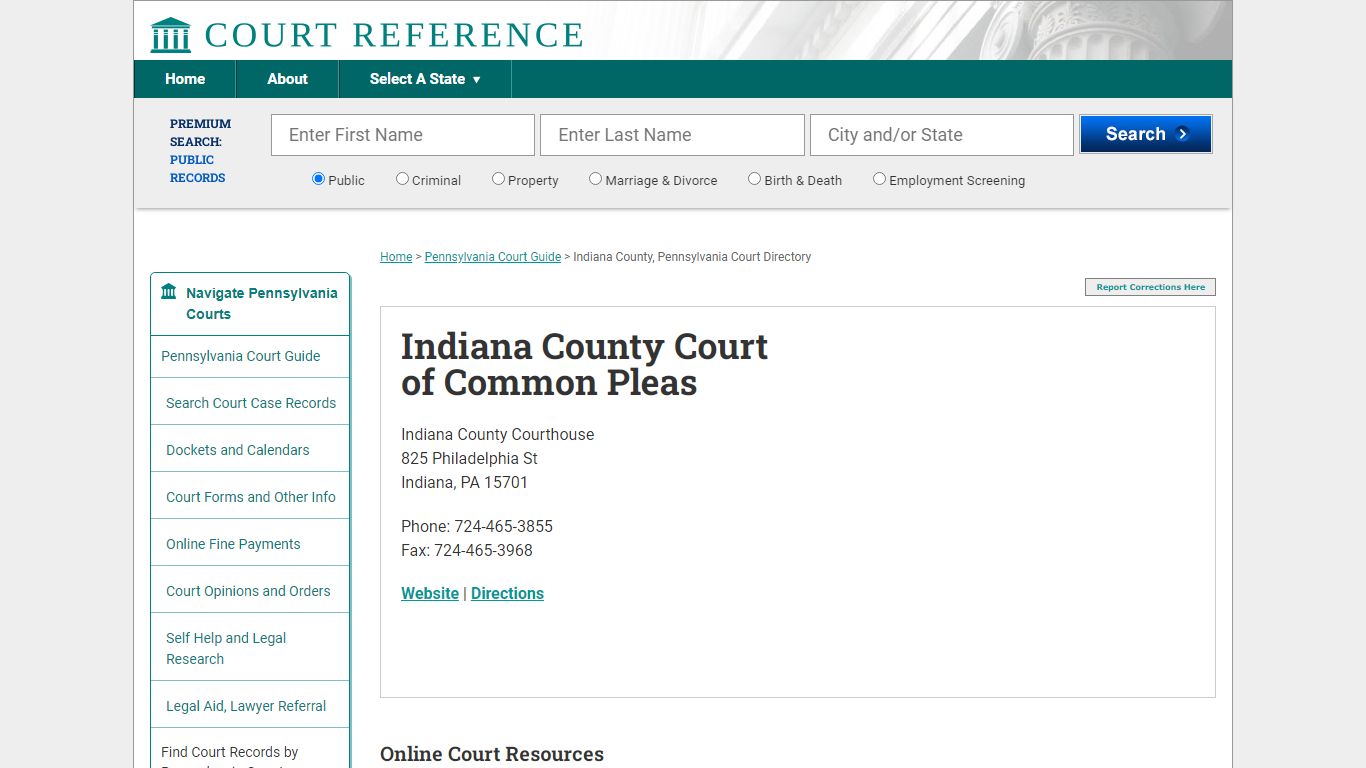 Indiana County Court of Common Pleas - Courtreference.com